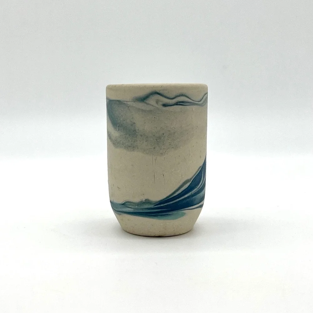 Cuarto Suspiro‎ Mexican Pottery Vase Small Ceramic Bud Vase Blue Swirl Design